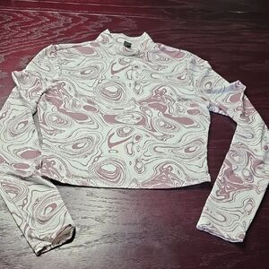 SHEIN Mauve & White Swirl Long Sleeve Crop Top